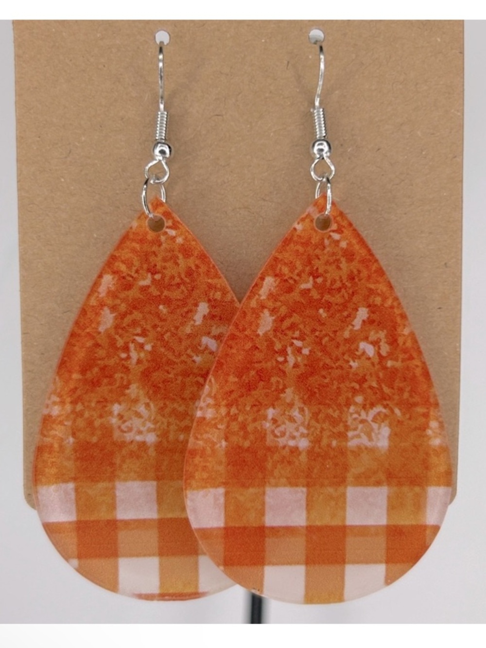 Acrylic Orange Plaid Fall Design Earrings Fashion Jewelry